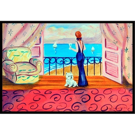 Jensendistributionservices 24 x 36 in. Westie with Mom and a view Indoor Or Outdoor Mat MI2556696